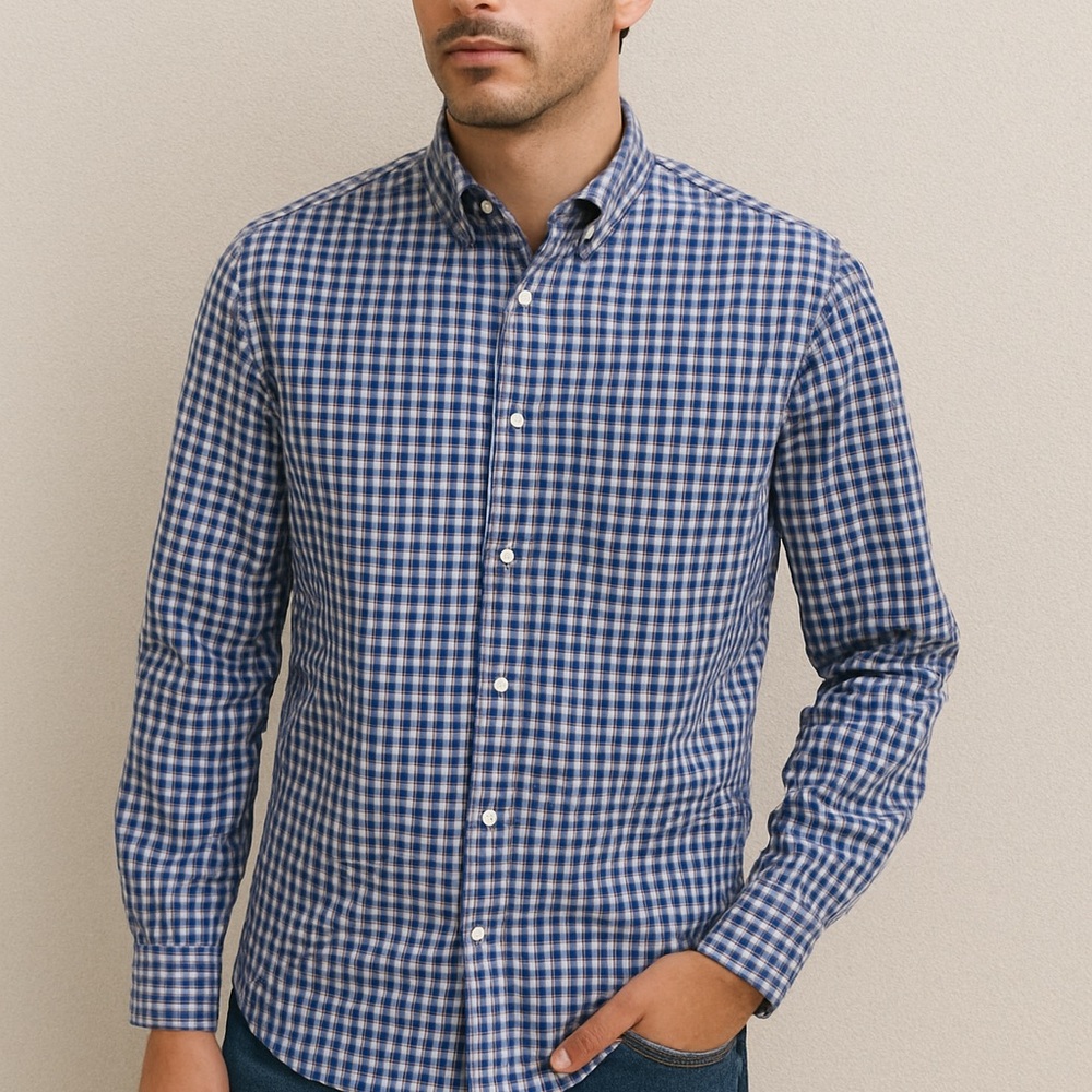 University Club blue gingham button-up